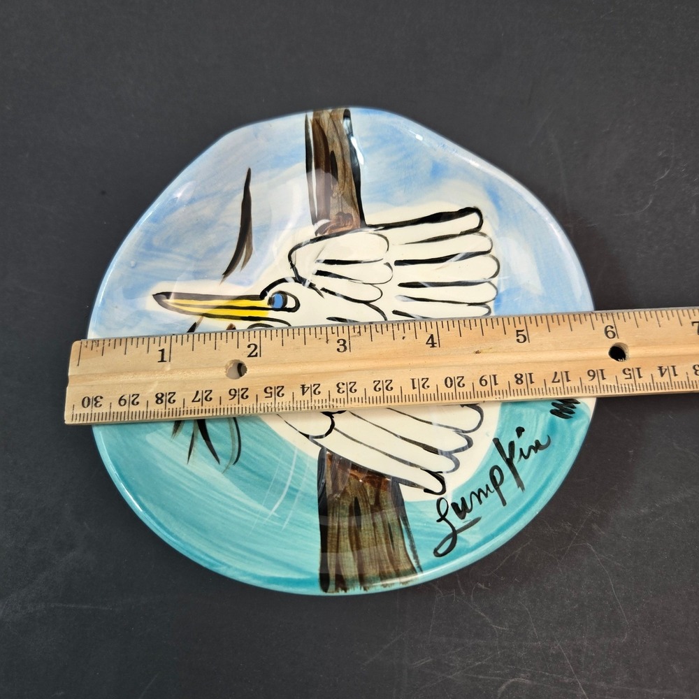 Susan Lumpkin Studio Pottery Hand Painted Heron Egret Ceramic Trinket Dish 6in - Picture 7 of 7